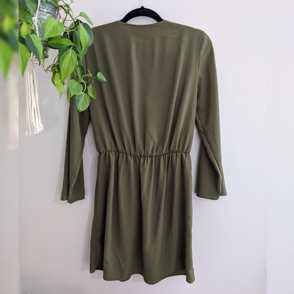 TOPSHOP Olive Green Tie Front Mini Dress - Picture 4 of 9